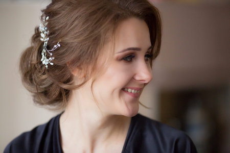 Wedding. The girl's face in close-up. Morning of the bride. Preparation for the holiday. wedding...