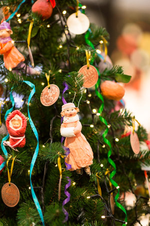 Christmas decoration of night streets. Beautiful landscape festives in the city. Decorated Christmas...