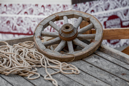 Russia. The annual festival in Moscow "Times and Epochs". Historical reconstruction in Kamergersky Lane in 2018. A platform dedicated to medieval science and alchemy.の写真素材