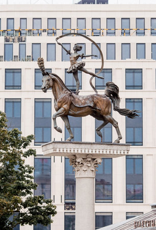 Sculpture of an acrobat girl on a horse, Belarusian State Circus, Minsk, Belarusのeditorial素材
