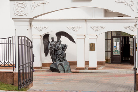 Statue of John the Theologian, one of the 12 apostles near the main entrance of the Spiritual and Educational Center of the Belarusian Orthodox Church. Minsk, Belarusのeditorial素材