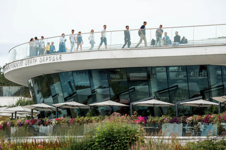 Moscow, Russia-July, 2020: the natural landscape of Zaryadye Park in Moscow. Zaryadye Park is a popular tourist destination in the center of Moscow.のeditorial素材