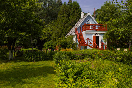 Melikhovo, Moscow region, Russia-July 08, 2020: Old house in the estate of the Russian writer Chekhov. The Chekhov Museum, the estate Melikhovo.のeditorial素材