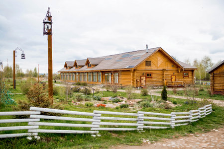 architecture. Cottage. log house. Beautiful view of a rustic Russian-style house.の写真素材