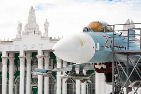 Russia, Moscow. The SU-27 military fighter at VDNH (VVC).