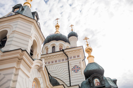 Beautiful Resurrection Church on the mountain by the sea. Foros. Russia, Crimea, October (2018)のeditorial素材