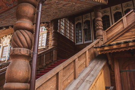 Urban landscape. A popular tourist attraction. The business card of Moscow. The wooden palace of Tsar Alexei Mikhailovich in Kolomenskoye. Russia, Moscow, May 2023のeditorial素材