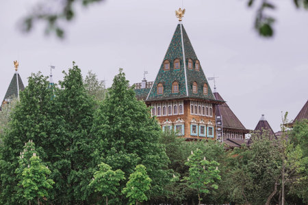 Urban landscape. A popular tourist attraction. The business card of Moscow. The wooden palace of Tsar Alexei Mikhailovich in Kolomenskoye. Russia, Moscow, May 2023のeditorial素材