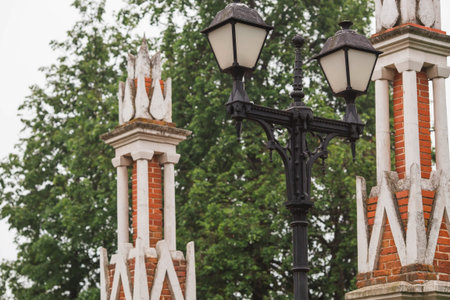 Russia. Shaped bridge in Tsaritsyno Park in Moscow in summer. Tsaritsyn Park is one of the main tourist attractions of Moscow. Russia, May, 2023のeditorial素材