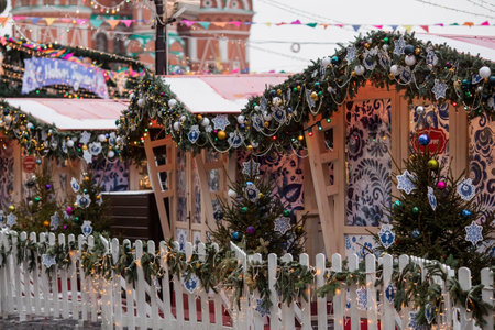 Christmas decoration of Red Square. Beautiful holiday decorations in the city. Christmas decorations of the streets. Moscow, Red Square, December 2023の写真素材