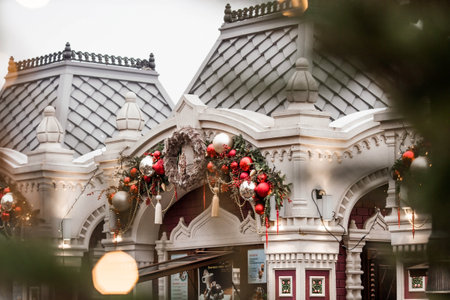 Moscow, Revolution Square. Christmas decoration of the streets. Beautiful landscape festives in the city. New Year's card 2024.の写真素材