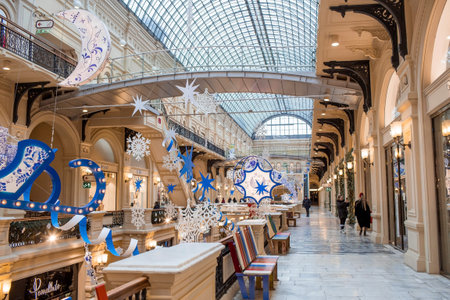 Christmas decoration of the streets. Beautiful landscape festives in the city. GUM. The central...
