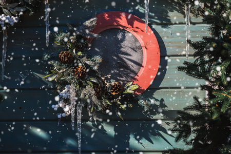 Beautiful festive decorations on the streets of Moscow. Beautiful Christmas background. The concept of decorations and decor for the new year. New Year's card 2024.の写真素材