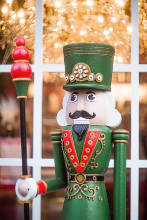 New Year's Eve 2025. Christmas decorations and toys on the streets of the city. A toy soldier, a Nutcracker. Tchaikovsky's ballet. Winter New Year's decor in the center of Moscow.の写真素材