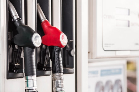 Gas station. Refueling the car with gasoline. A Russian fuel dispenser at a gas station. Rising fuel...