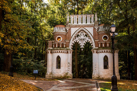Grape gates in Tsaritsyno Autumn Park in Moscow.Tsaritsyn Park is one of the main tourist attractions of Moscow. Russia.の写真素材