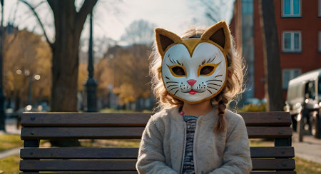 Quadrober. A girl in a cat outfit on a city street. Imitation of animal movement. Trends in teenage lifestyle, the impact of social networks on young people.の素材