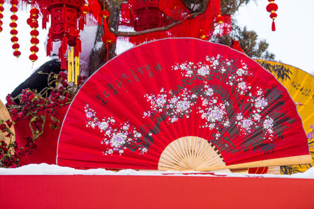 Chinese red lanterns on Tverskaya Street in Moscow. Close-up. The first ever meeting of the Chinese New Year 2024 in Moscow.の写真素材