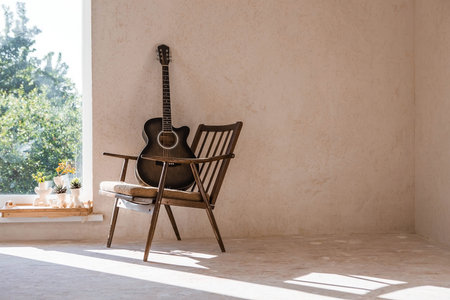 Guitar. Guitar chords. Acoustic guitar. Music. Musical background. An image of an acoustic guitar in...