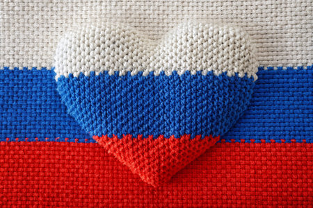 Russia. Moscow. The national flag of the Russian Federation with a heart. The Russian tricolor. Russia Day is celebrated on June 12.の素材
