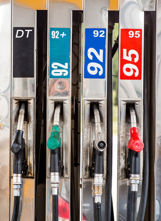Gas station. Refueling the car with gasoline. A Russian fuel dispenser at a gas station. Rising fuel prices around the world.の写真素材