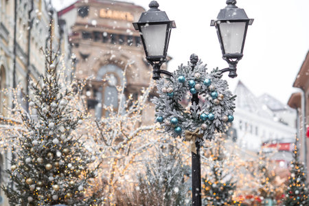 Christmas wreath. Christmas decorations in the interior. Concept of preparation for Christmas and New Year 2026.の写真素材