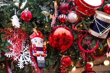 The Nutcracker on the New Year's tree in Moscow. New Year's card 2026. Beautiful Christmas...