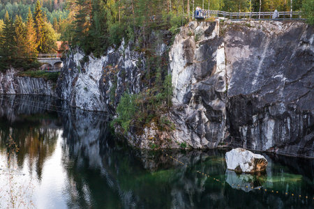 Summer landscape of Ruskeala Park. Turquoise marble canyon. Russia, Republic of Karelia, Ruskeala Village.の写真素材