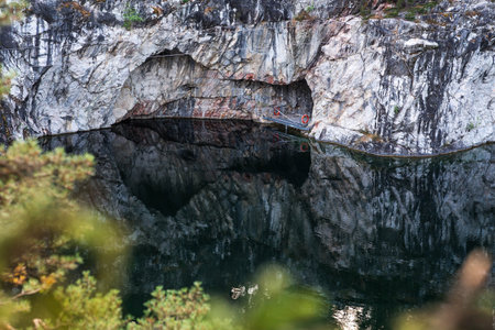 Summer landscape of Ruskeala Park. Turquoise marble canyon. Russia, Republic of Karelia, Ruskeala Village.の写真素材