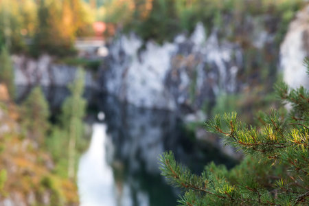 Summer landscape of Ruskeala Park. Turquoise marble canyon. Russia, Republic of Karelia, Ruskeala Village.の写真素材