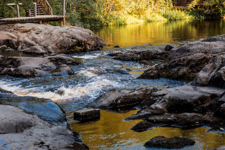 Akhinkoski Waterfalls or Ruskeala Waterfalls on the Tohmajoki River. Russia, Republic of Karelia