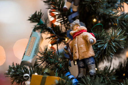 Christmas decorations. Soviet Christmas tree. Old retro cotton Christmas tree toy. 1930s.の写真素材