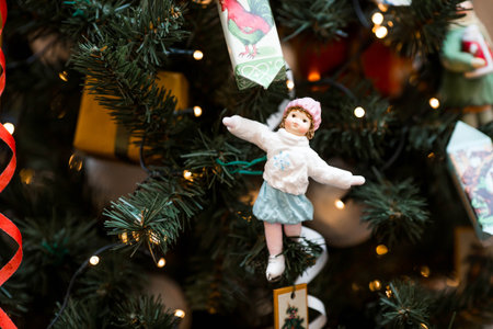 Christmas decorations. Soviet Christmas tree. Old retro cotton Christmas tree toy. 1930s.の写真素材