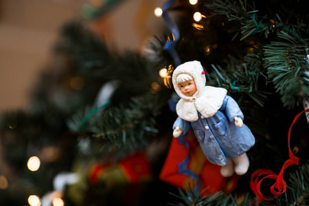 Christmas decorations. Soviet Christmas tree. Old retro cotton Christmas tree toy. 1930s.の写真素材