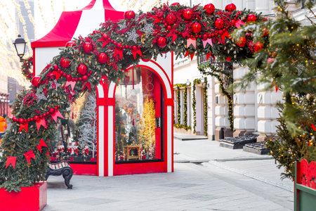 New Year's card 2026. Holiday decorations on the streets of Moscow. Beautiful Christmas background. Concept of decorations and decor for the New Year. Russia, Moscow, January 9, 2025の写真素材