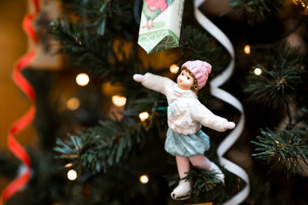 Christmas decorations. Soviet Christmas tree. Old retro cotton Christmas tree toy. 1930s.の写真素材