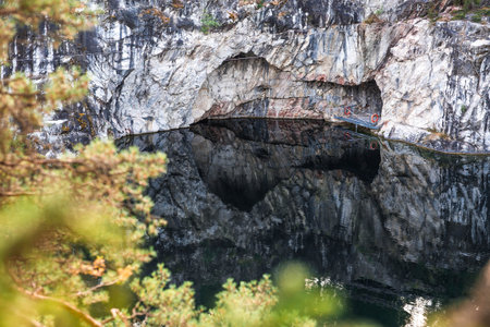 Russia. Summer landscape of the Ruskeala mountain park. The turquoise and marble canyon in summer. Russia, Republic of Karelia, village of Ruskeala.の写真素材