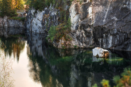 Russia. Summer landscape of the Ruskeala mountain park. The turquoise and marble canyon in summer. Russia, Republic of Karelia, village of Ruskeala.の写真素材