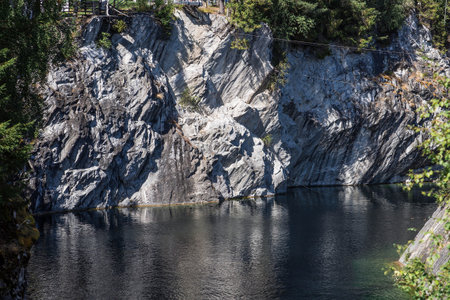 Russia. Summer landscape of the Ruskeala mountain park. The turquoise and marble canyon in summer. Russia, Republic of Karelia, village of Ruskeala.の写真素材