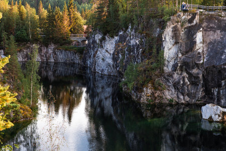 Russia. Summer landscape of the Ruskeala mountain park. The turquoise and marble canyon in summer. Russia, Republic of Karelia, village of Ruskeala.の写真素材