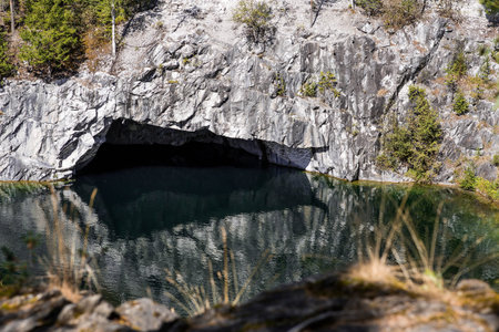 Russia. Summer landscape of the Ruskeala mountain park. The turquoise and marble canyon in summer....