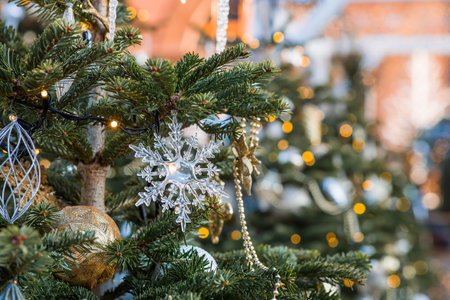 Holiday decorations on the streets of Moscow. Beautiful Christmas background 2026. Concept of decorations and decor for the New Year.の写真素材
