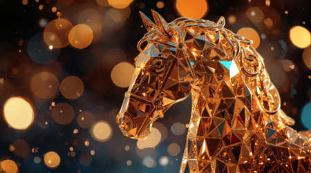 Happy New Year 2026. The symbol of the year is a golden, shiny red fire horse. A luxurious poster or banner for your party and New Year's Eve.の素材