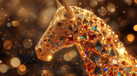 Happy New Year 2026. The symbol of the year is a golden, shiny red fire horse. A luxurious poster or banner for your party and New Year's Eve.の素材