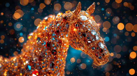 Happy New Year 2026. The symbol of the year is a golden, shiny red fire horse. A luxurious poster or banner for your party and New Year's Eve.の素材