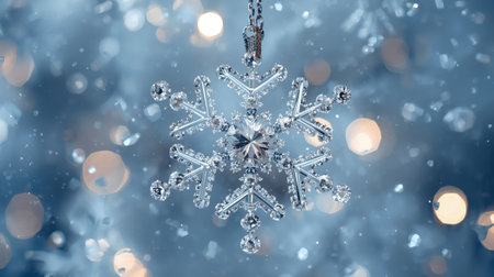 Banner. A crystal, ice snowflake on a snowy background. The symbol of 2026. Happy New Year and Merry Christmas.の素材
