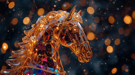 Happy New Year 2026. The symbol of the year is a golden, shiny red fire horse. A luxurious poster or banner for your party and New Year's Eve.の素材