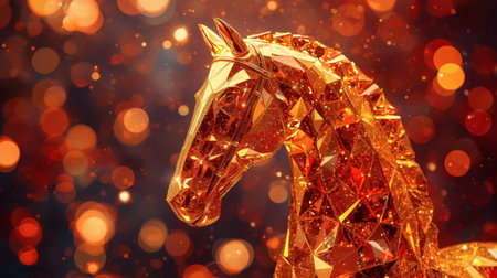 Happy New Year 2026. The symbol of the year is a golden-red fire horse. A luxurious poster or banner for your party and New Year's Eve.の素材
