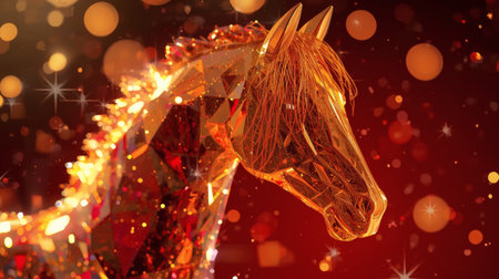 Happy New Year 2026. The symbol of the year is a golden-red fire horse. A luxurious poster or banner for your party and New Year's Eve.の素材