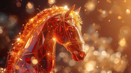 Happy New Year 2026. The symbol of the year is a golden-red fire horse. A luxurious poster or banner for your party and New Year's Eve.の素材